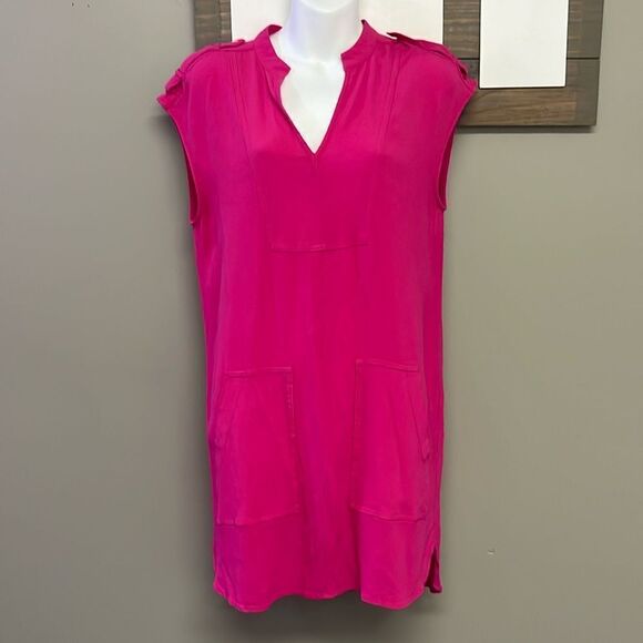 J. Crew Hot Pink Pullover High Low Viscose Dress w/ Pockets and Shoulder Tabs-Sm - Picture 1 of 15